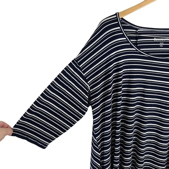Roamans Striped Stretch Knit Top 18 20 Navy Blue White Casual Comfort Pullover - Picture 3 of 5